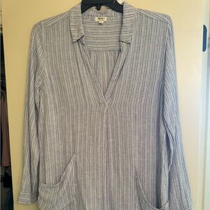 Dylan Blue & White Striped Shirt Dress